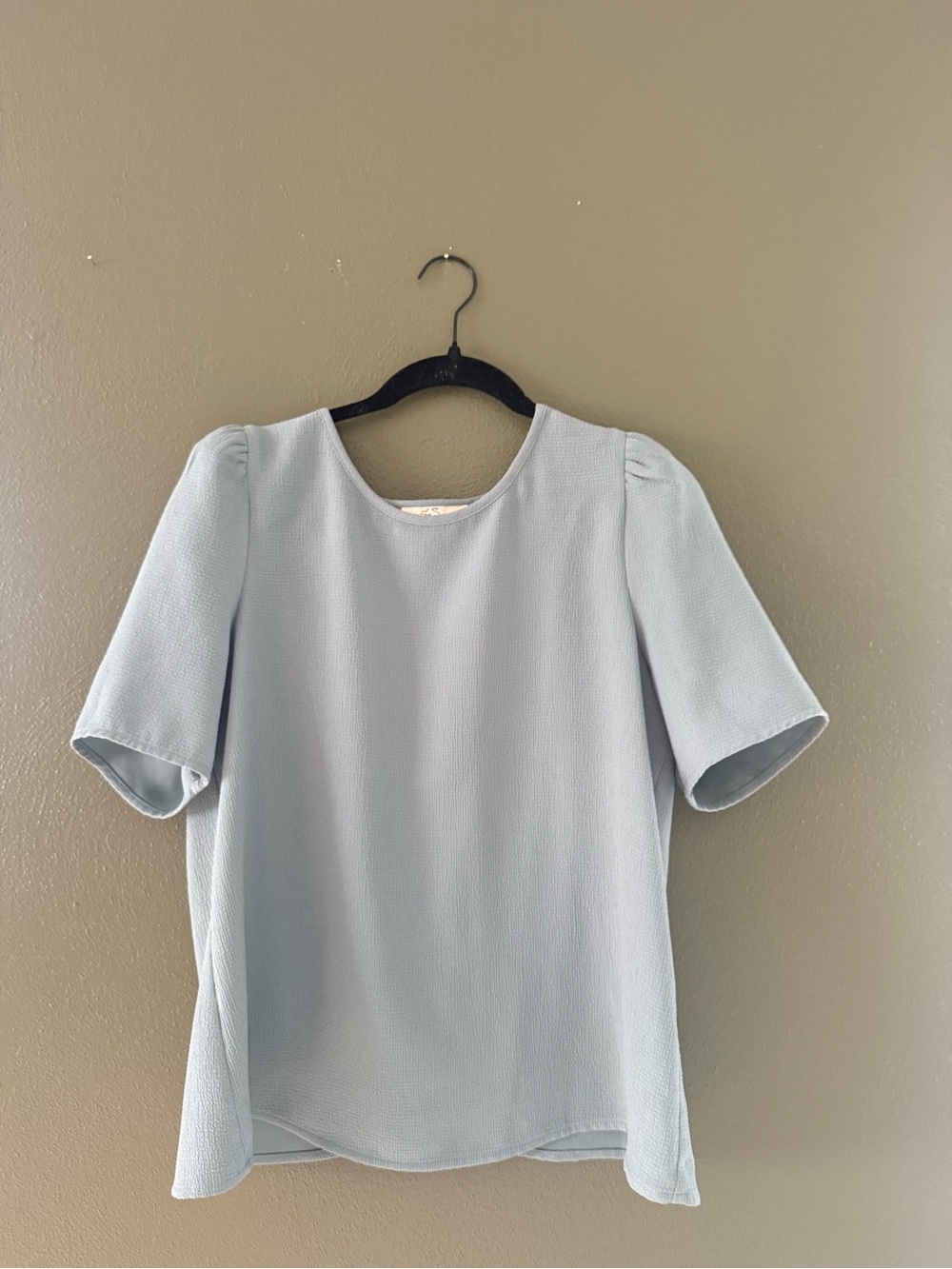 Light Green Puff Sleeve Crewneck Blouse — Women's Top - Picture 1 of 3